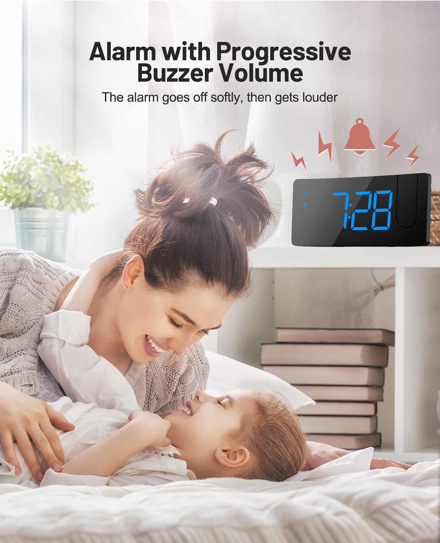 Mpow Projection Alarm Clock, Digital Clock with 180° Rotatable Projector, 3-Level Brightness, Progressive Volume, USB Charger, Battery Backup, 9mins Snooze, 12/24H, Digital Alarm Clock for Bedroom
