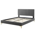 thumbnail image 3 of Platform Bed Frame, Queen Size, Velvet, Dark Grey Gray, Modern Contemporary Urban Design, Bedroom Master Guest Suite, 3 of 10