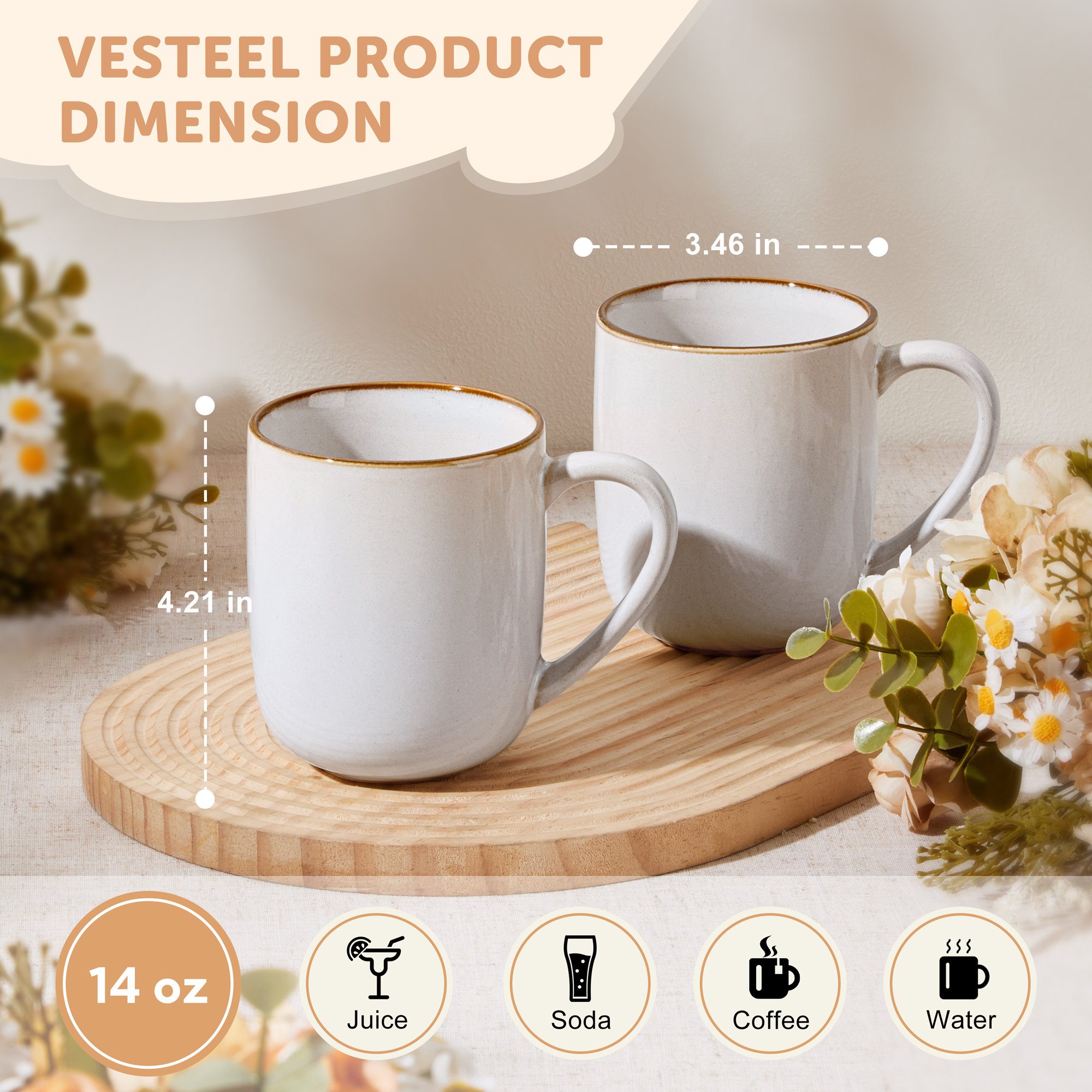Vesteel Coffee Mug Set of 4 14oz Seashell White photo 7