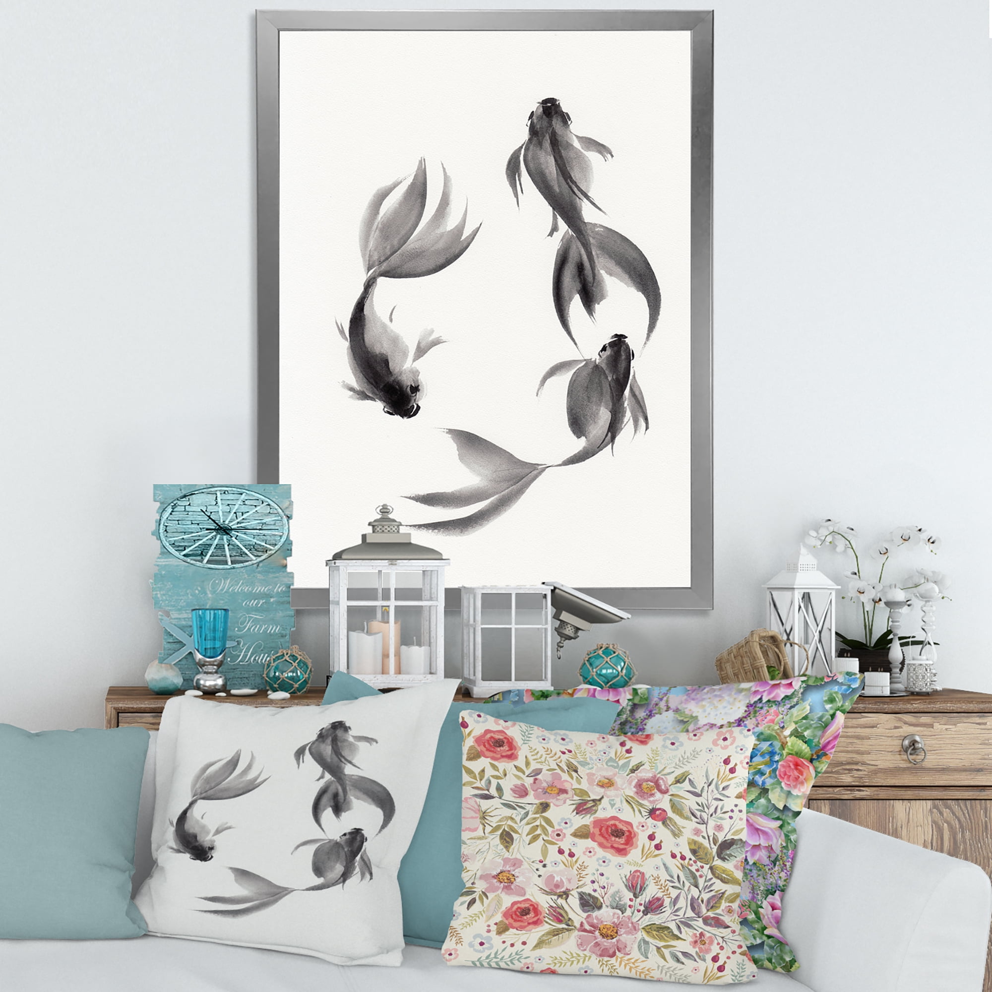 Designart 'Black and White Vintage Fish III' Nautical & Coastal Framed Art Print