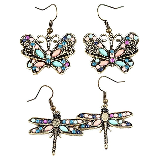 Trayknick Bohemian Women Butterfly Dragonfly Rhinestone Charm Hook Earrings Jewelry Gift