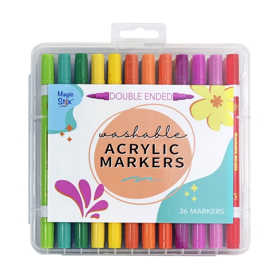 Double-Ended Washable Acrylic Markers for Kids, Dual Tip (Bullet & Fine), Multi-Surface, Non-Toxic, 36 Pack