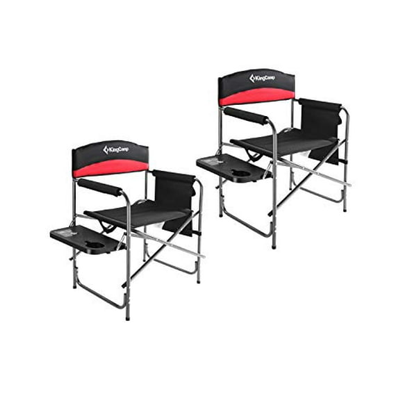 KingCamp Heavy Duty Camping Folding Director Chair Oversize Padded Seat with Side Table and Side Pockets, Supports to 396 lbs (Black/RED,2Pack)