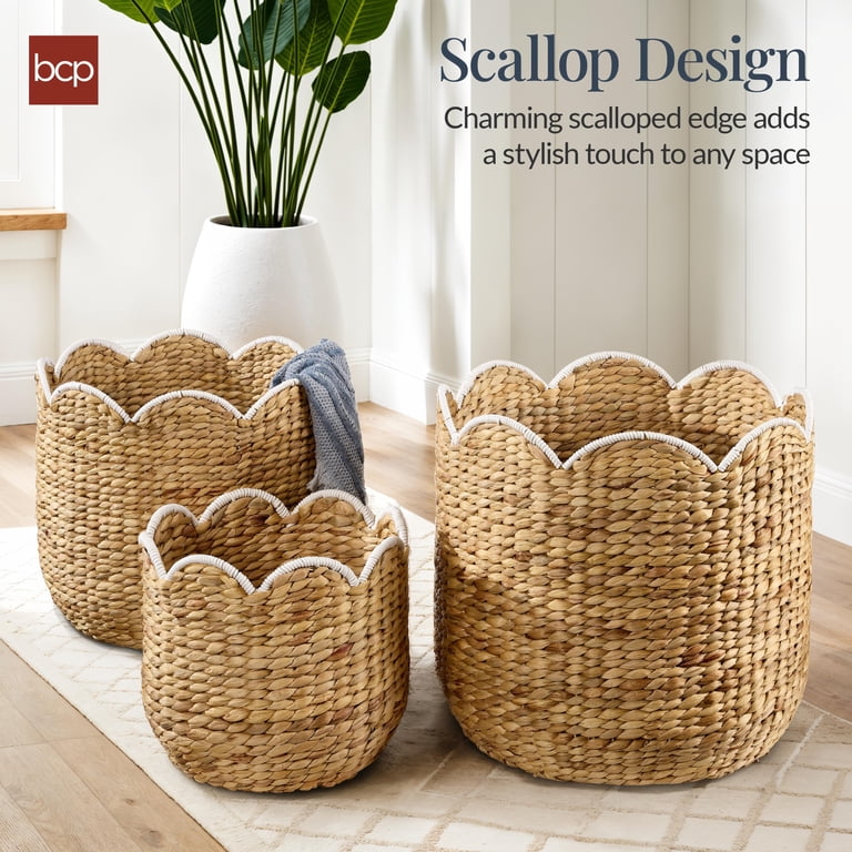 Best Choice Products Scalloped 3PC Water Hyacinth Nesting Baskets