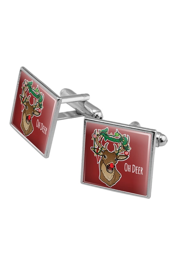 Oh Deer Dear Christmas Holidays Funny Square Cufflink Set - Silver or Gold