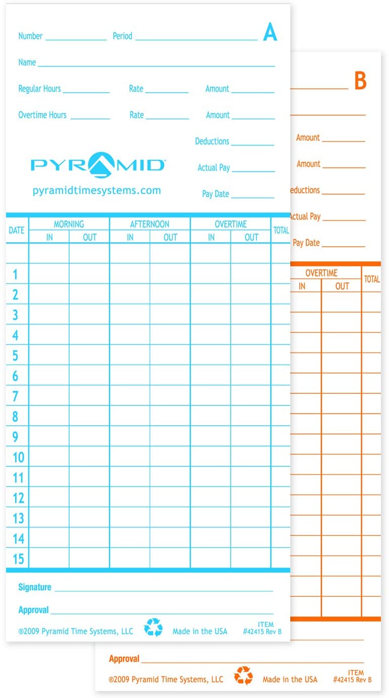 Pyramid Time Cards For 2600 And 2650 Time Clocks English 1000 