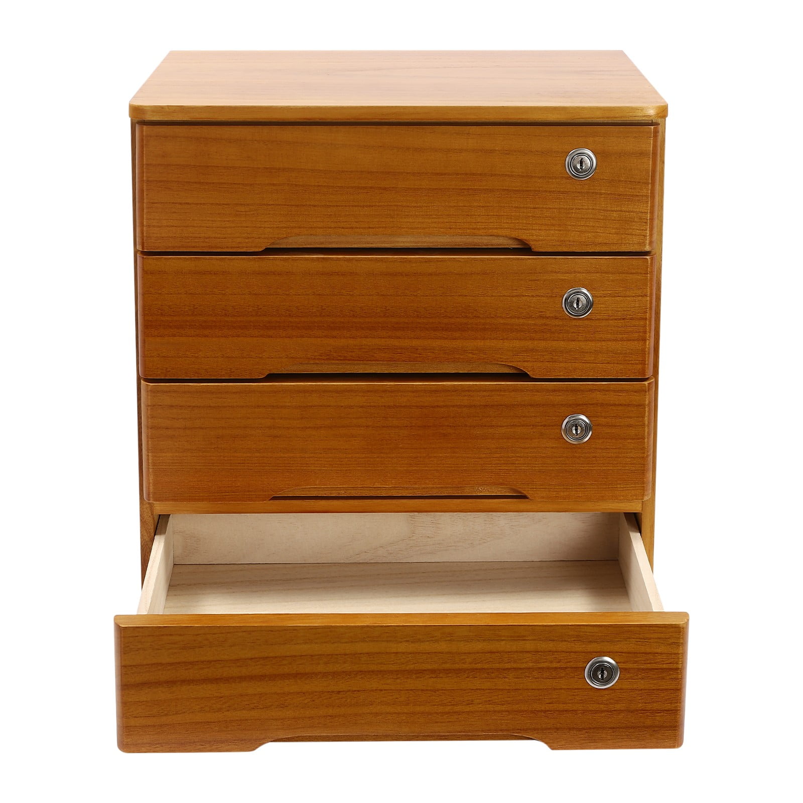 4 Tier Wooden Desktop Storage Box with Lockable Drawers, Office Supplies File Organizer, Art Storage Cabinets, Multipurpose Tool Box for Home Office(Wood Yellow)