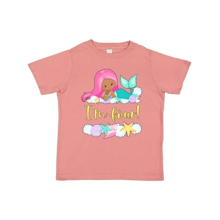 

Inktastic I m 4 Mermaid with Pink Hair and Shells Gift Toddler Boy or Toddler Girl T-Shirt