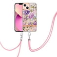 thumbnail image 2 of Flower Pattern Case for iPhone 14 Plus, Detachable Shoulder Strap Lanyard Crossbody Slim Lightweight Cover with Soft Silicone Shockproof Drop Resistant Case for iPhone 14 Plus,Purple Peony, 2 of 7