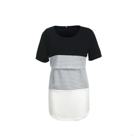 

Women Maternity Breastfeeding Tee Nursing Tops Striped Short Sleeve T-shirt