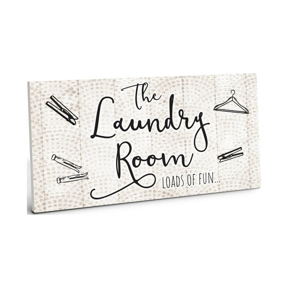 Laundry Room Loads Fun Grey Dot Scallops 10 x 5 Wood Wall Sign Plaque