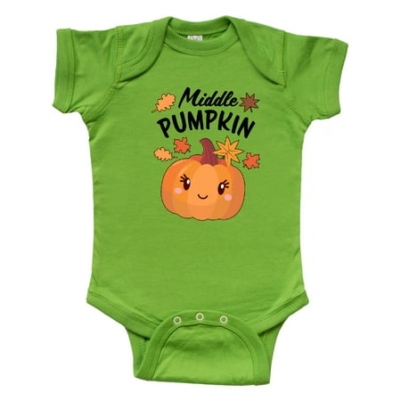 

Inktastic Middle Pumpkin with Fall Leaves Gift Baby Boy or Baby Girl Bodysuit