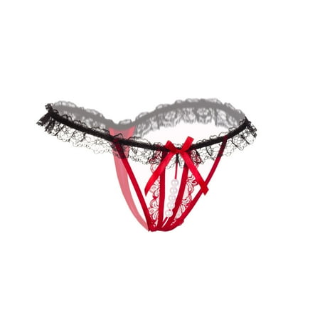 

Hollow Pearls Womens Lace Sexy Thong Panties Intimates Lingerie Underwear RD Please buy one or two sizes up