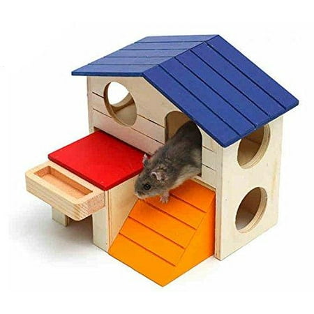 Hamiledyi Dwarf Hamster House Durable Odorless Non-Toxic Deluxe Two Layers Wooden Hut for Hamster (Best Cage For Two Dwarf Hamsters)