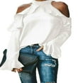 thumbnail image 1 of Women‘s Halter Cold Shoulder Slim Fit Long Sleeve Tee Tops, 1 of 3