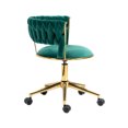 thumbnail image 4 of Modern Office Chair Velvet, Adjustable Vanity Chair with Wheels and Hand Woven Backrest, Cute Desk Chair for Home, Living Room, Bedroom, 280 LBS Weight Capacity, Emerald, 4 of 9