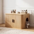 thumbnail image 3 of YDN Cat Litter Box Enclosure, Wooden Cat Washroom Furniture Striped Rolling Door, Pet House, Fit Most of Litter Box, Nature, 3 of 7
