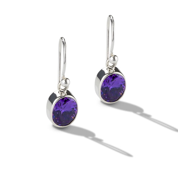 Sterling Silver Oval Purple Amethyst Stone Drop Earrings