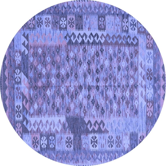 Ahgly Company Machine Washable Indoor Round Oriental Blue Traditional Area Rugs, 7' Round
