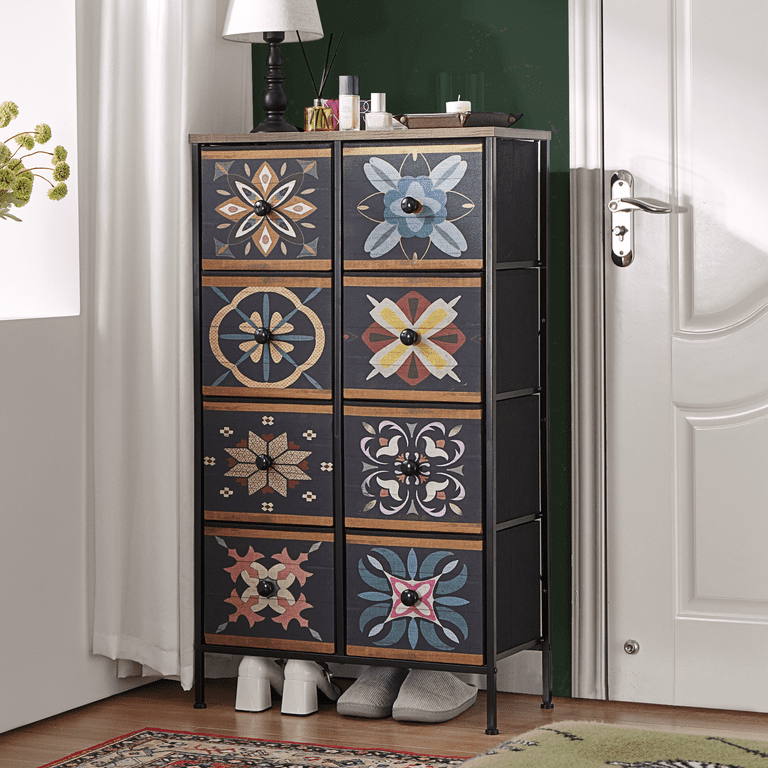 EnHomee 8 Drawer Bedroom Dresser Bedroom Furniture Tall Dressers Chests of Drawers with Unique Pattern for Closet Slim Doubel Dresser for Bedroom