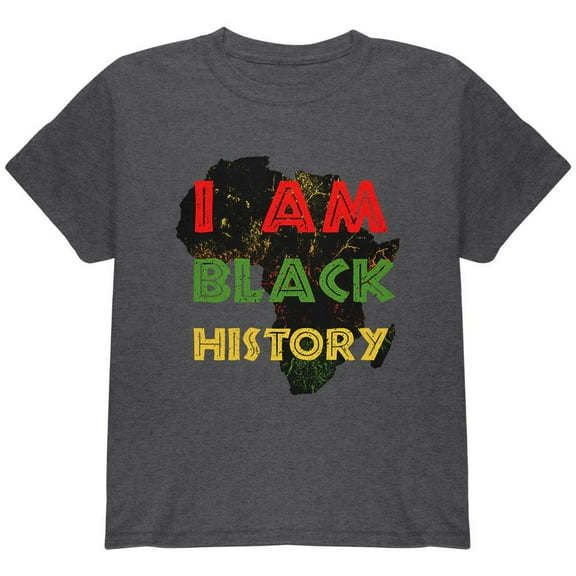 I am Black History Africa Distressed Youth T Shirt Dark Heather YXL