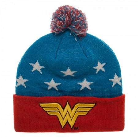 Adidas Embroidered Beanie - DC Comics Wonder Woman Embroidered Winter Pom Beanie