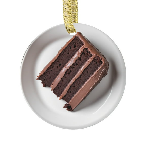 A Slice of Layered Chocolate Cake with Chocolate Frosting Food Comfort Food Double Sided Ceramic Foodie Novelty Holiday Christmas Xmas Tree Ornament Gift Accessory (Flat Printed Design, NOT 3D)