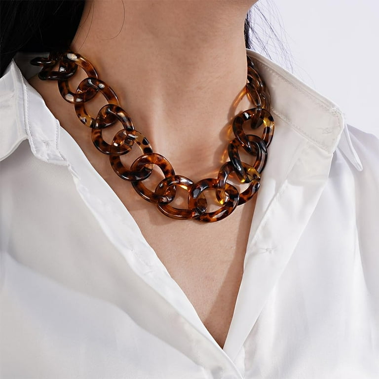 Punk Chunky Leopard Print Link Chain Acrylic Choker Necklace for