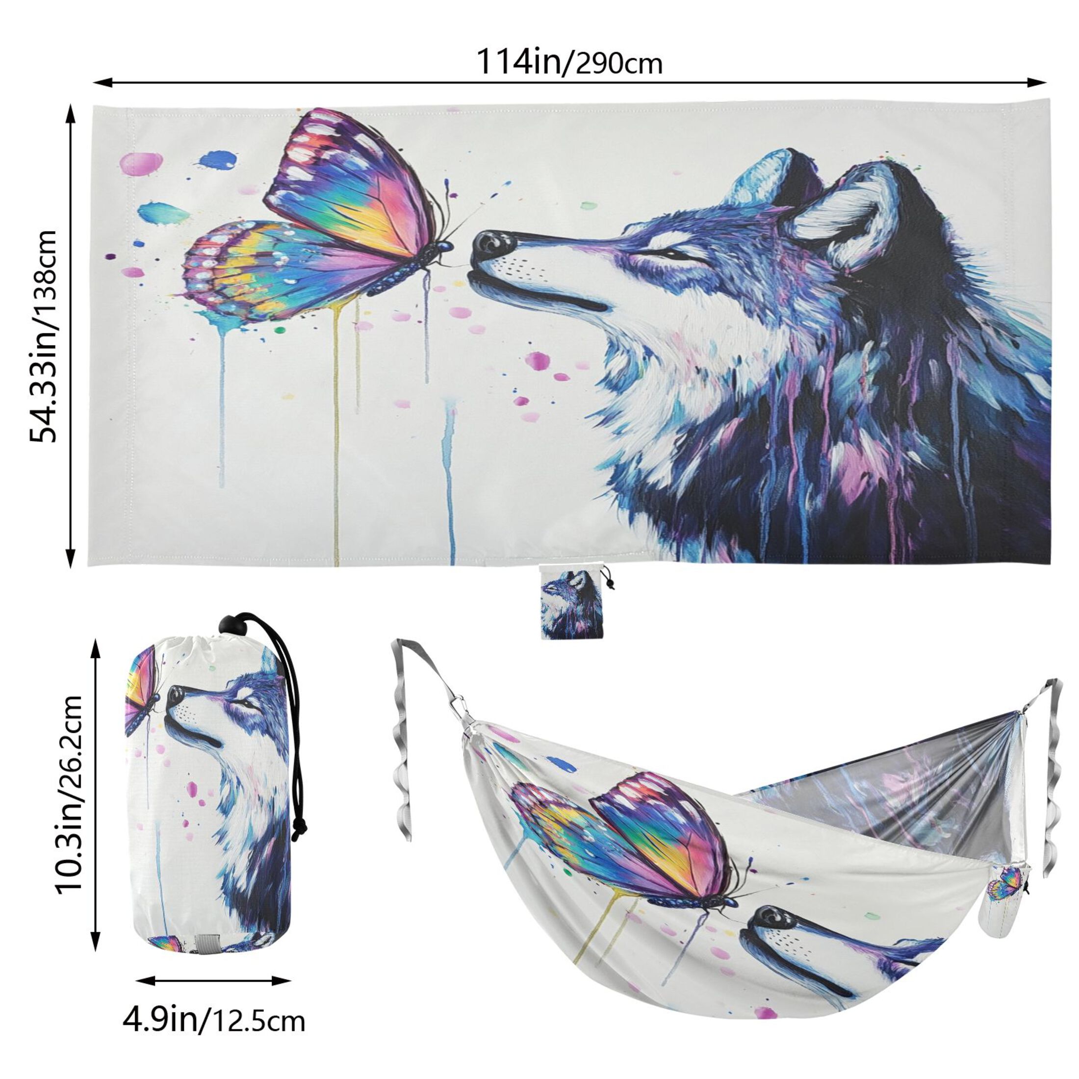 Hammock Camping Hammock Nylon Portable Hammock Travel Camping Hammock Wolf and Colorful Butterflies