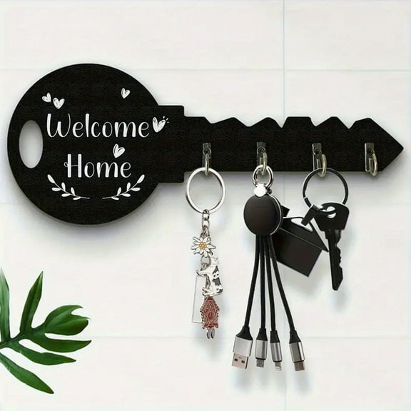 Black Bohemian Farmhouse Wall Hook Rack – “Welcome Home” Wooden Sign with Multi-Purpose Hooks for Keys, Coats, Bags & Entryway Storage
