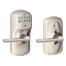 Schlage Latitude Satin Nickel Keypad Electronic Door Lever with Plymouth Trim Featuring Flex Lock