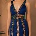 thumbnail image 2 of ANGEL FASHIONS Women Plunging Neck Sequin Stripe Blue Prom Dress, 2 of 8