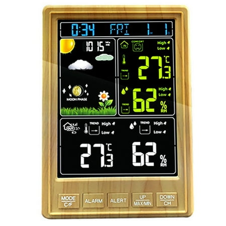 

Clocks Wireless Indoor Outdoor Thermometer Table Clock with Temperature and Humidity B