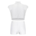 thumbnail image 2 of YONGHS Kids Girls 2 Piece Ballet Dance Gymnastics Sports Tracksuit Sequins Crop Top with Shorts Set White 14, 2 of 7
