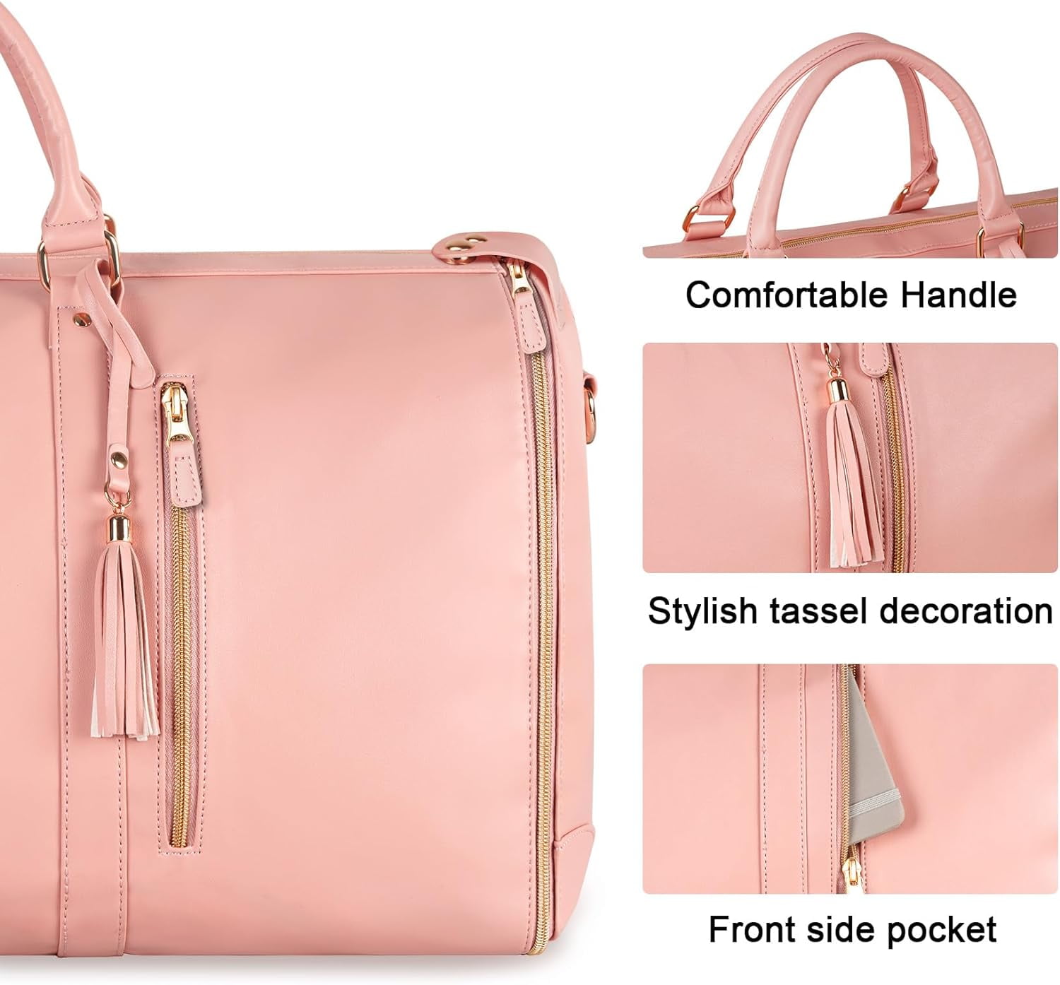 Rolling travel duffle, convertible suitcase, garment bag with wheels, PU leather construction, 3-in-1 design, shoe storage compartment, business trip essential, overnight luggage, wedding