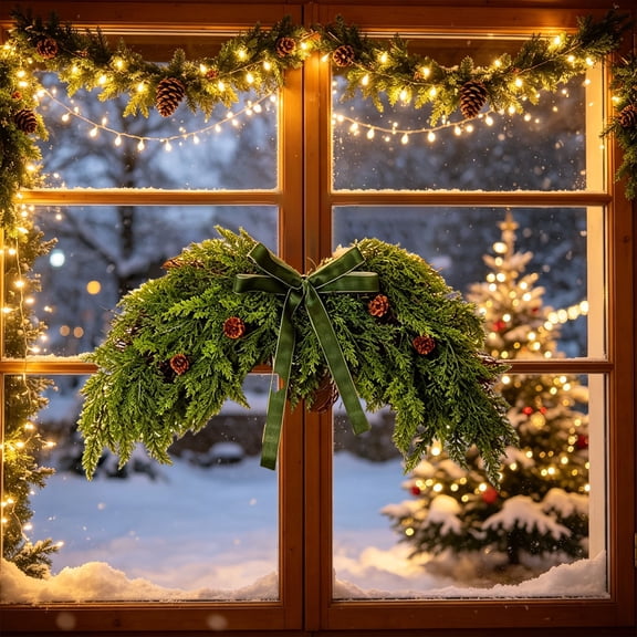 Flexible Norfolk Pine Garland, Realistic Synthetic Wreath, Fade-Resistant Rustic Christmas Stair Decoration for Fireplace, Door, Railing, Wall