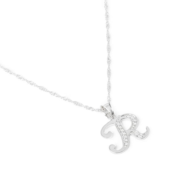 Dije Inicial Ametrinaa Letra R Plata .925 con Cadena 50 cm Regalo