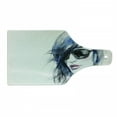 thumbnail image 1 of Urban Cutting Board, Woman with Sunglasses and Blue Hair Hand Drawn Art Watercolor Portrait, Tempered Glass Cutting and Serving Board, Wine Bottle Shape, Coconut Blue and Black, by Ambesonne, 1 of 1