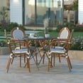 thumbnail image 3 of Emma + Oliver Set of Four Indoor/Outdoor Stacking Thonet Bistro Style Chairs with Arms, White & Navy PE Rattan Seat and Nat Bamboo Metal Frame, 3 of 15