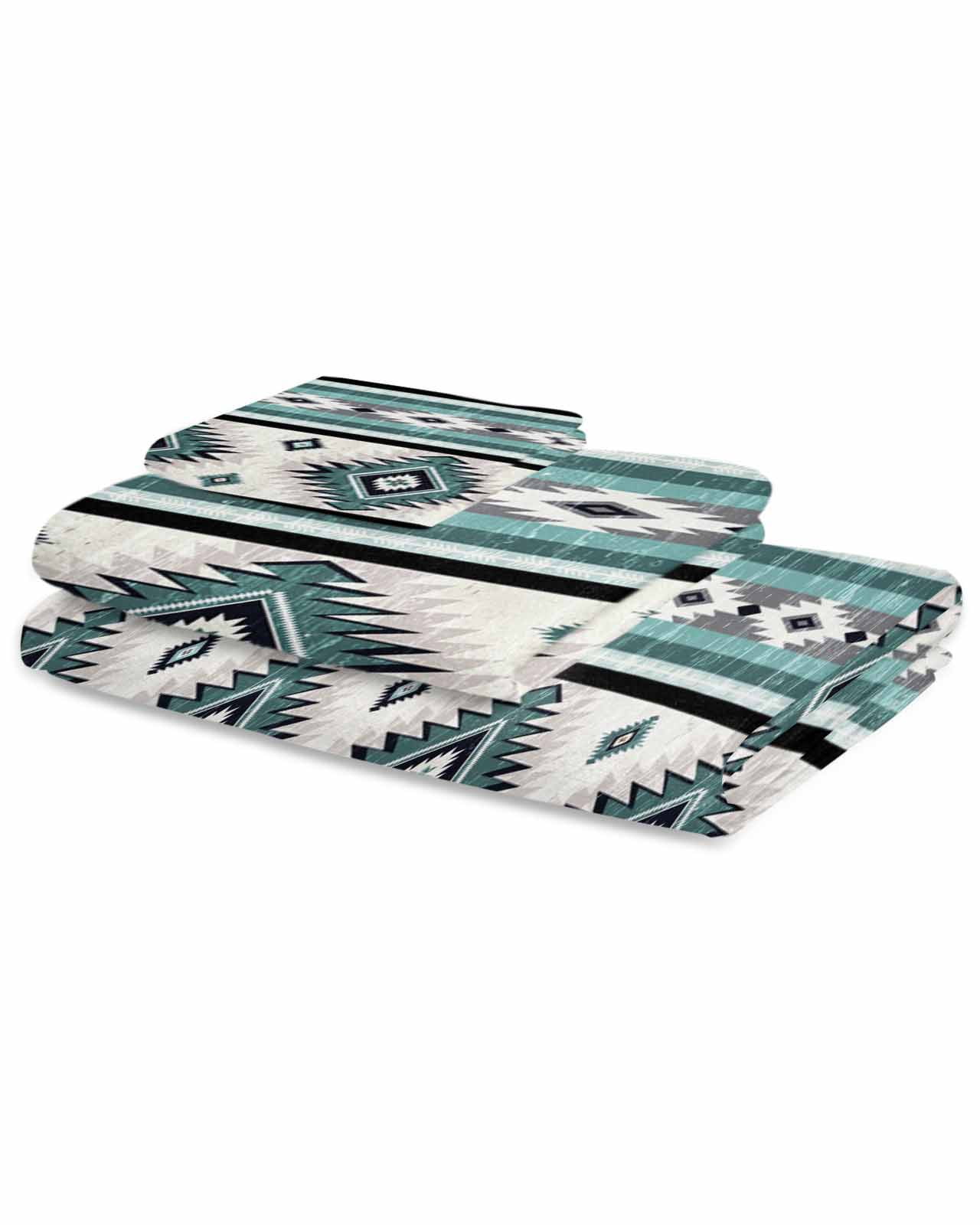 Turquoise Boho Bath Towels for Bathroom Set,Luxury Microfiber Towels Gifts for Women,Beach Kitchen Hand Hair Face Towel and Dish Washcloth,Southwestern Ethnic Aztec Retro Geometric Towels+Set