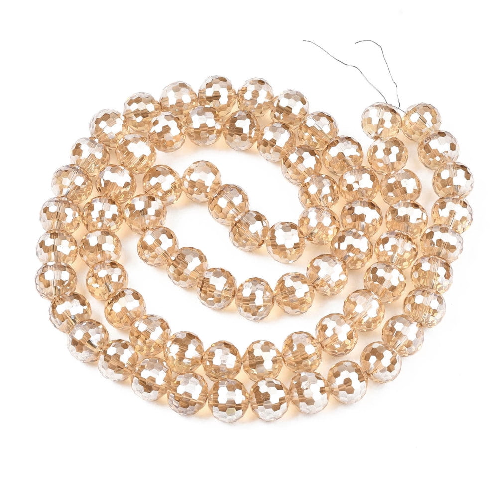 5 strands Electroplate Transparent Glass Beads Strands Faceted Round BurlyWood 10x9mm Hole: 1.5mm about 72pcs/strand 25.98 inch(66cm)