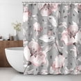 thumbnail image 2 of Floral Shower Curtain, Pink Flowers Shower Curtain Set, Grey Background Floral Shower Curtain, Waterproof and Washable Fabric Shower Curtain, 72" W x 72", 2 of 6