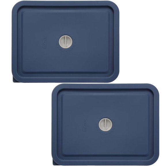 Tapas De Repuesto Para Pyrex 7211-Pc Tapa Rectangular De Silicona Para Almacenamiento De 6 Tazas Para Recipiente De Vidrio, Paquete De 2 Con Marca De Fecha, Azul Oscuro