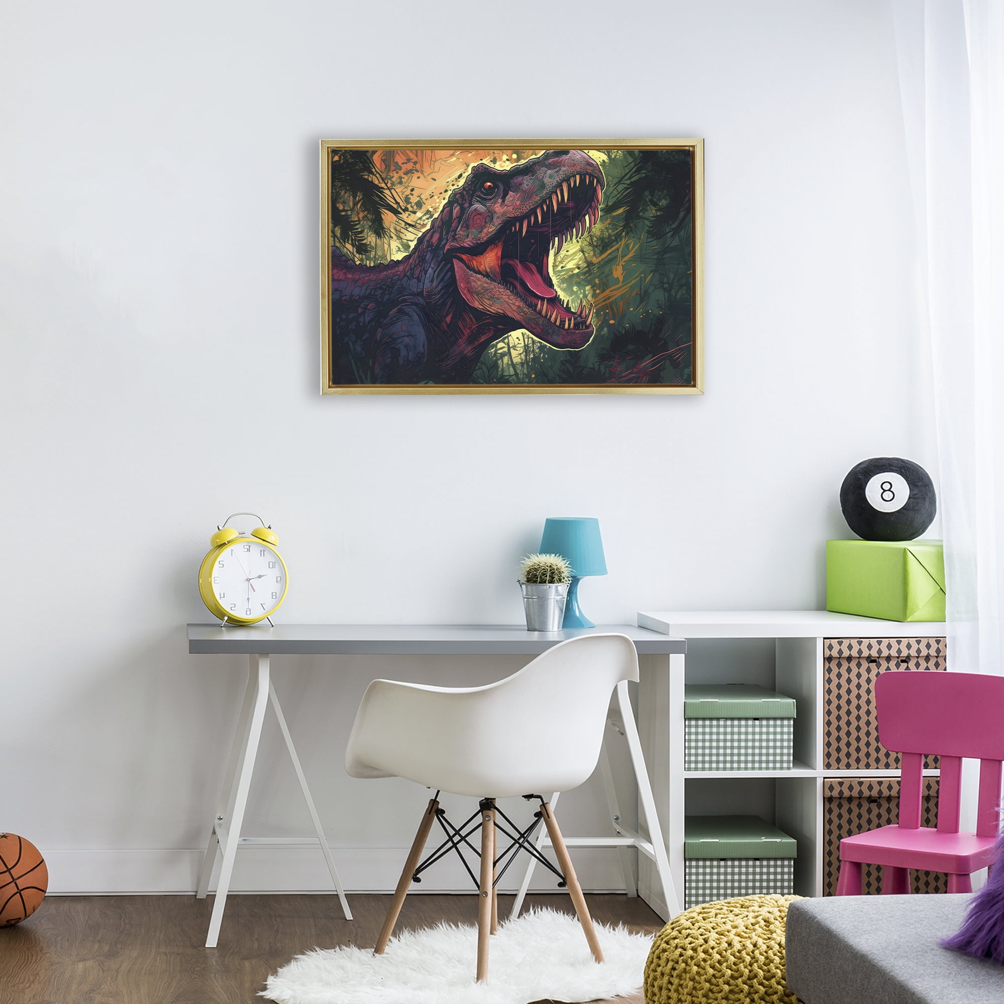Stupell Industries Dark Roaring T-Rex Gold Framed Floater Canvas Wall Art, design by Creative Studio