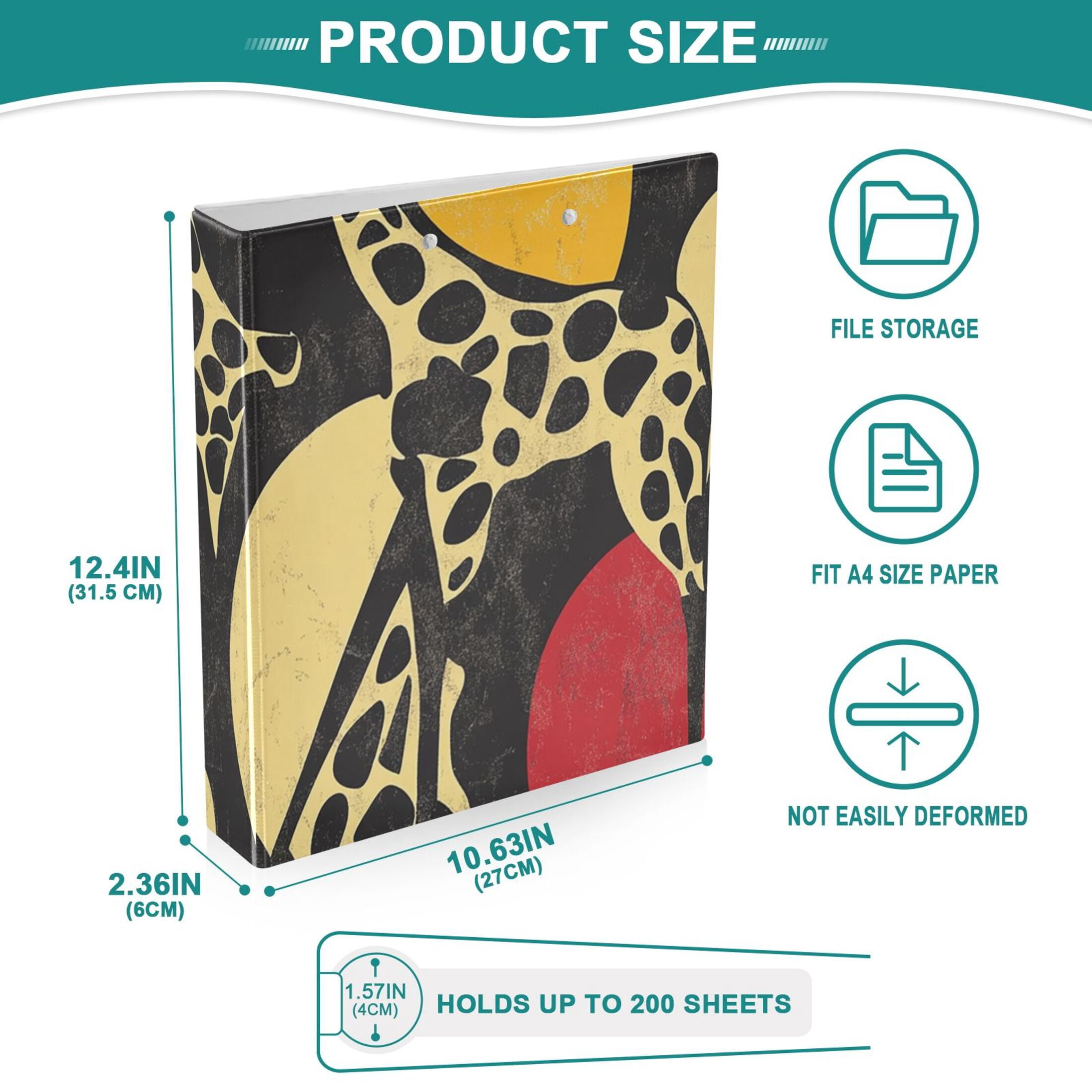 Giraffe Graffiti 3 Ring Binders 1.5 inch Hardcover File Folders with Interior Pockets A4 Size Organizer for School Office Hospital Set of 2