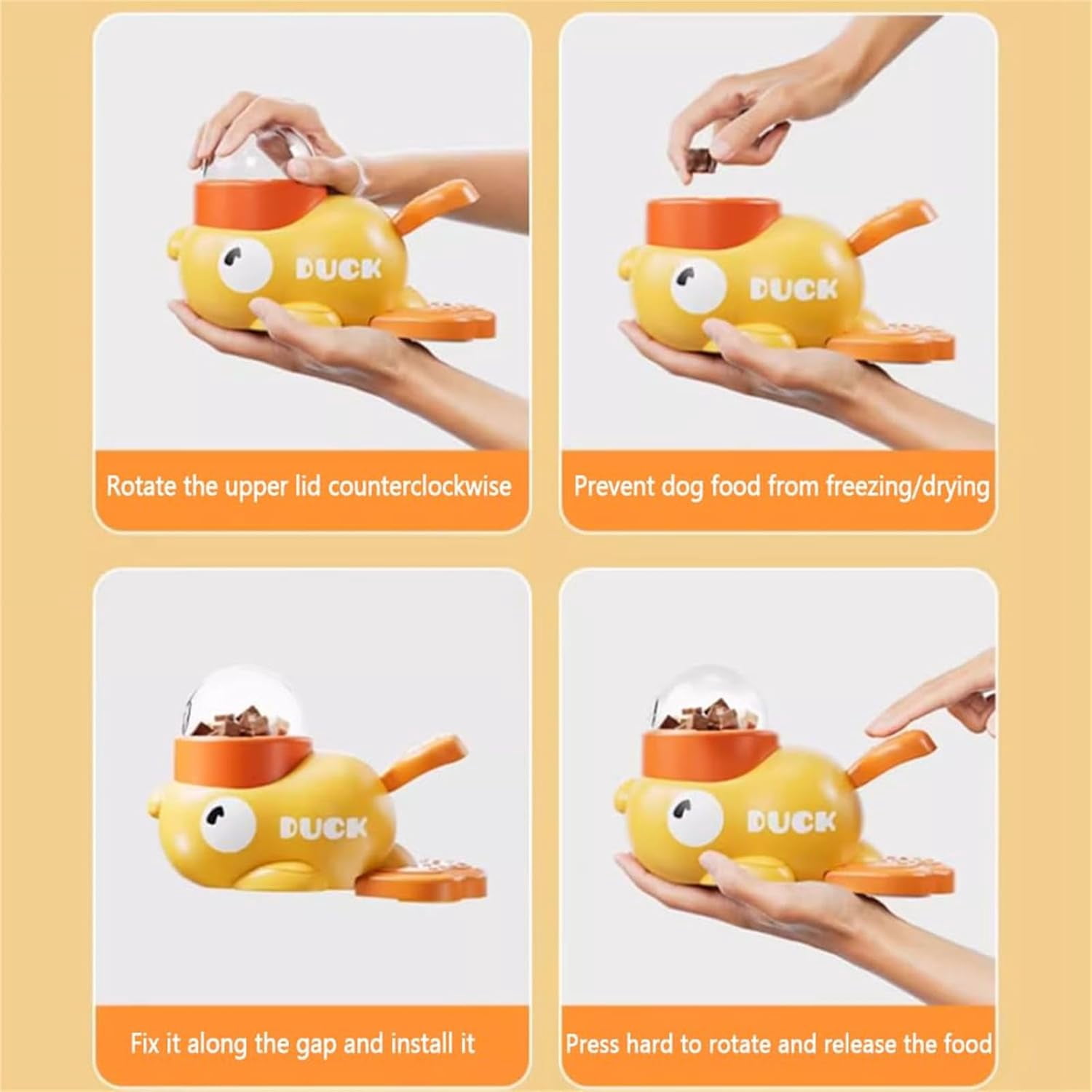 Smart Duck Feeder For Dogs, Rubber Duck Treat Dispenser, Duckie Cat Feeder, Interactive Dog Treat Dispenser Toy With Button, Food Puzzle Slow Feeder For Small & Medium Dogs