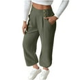 thumbnail image 2 of Ndbuld Women's Loose Pants High Waisted Casual Pants Women Solid Color High Waisted Elastic Waist Work Casual Pants Savings Up to 30% off Green L, 2 of 9