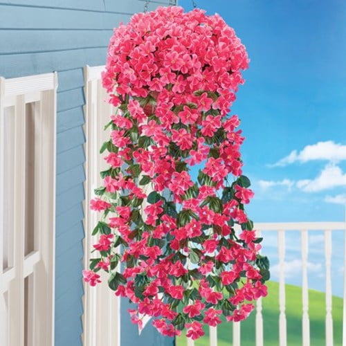 Artificial Floral Hanging Bushes Set of 2Fuchsia