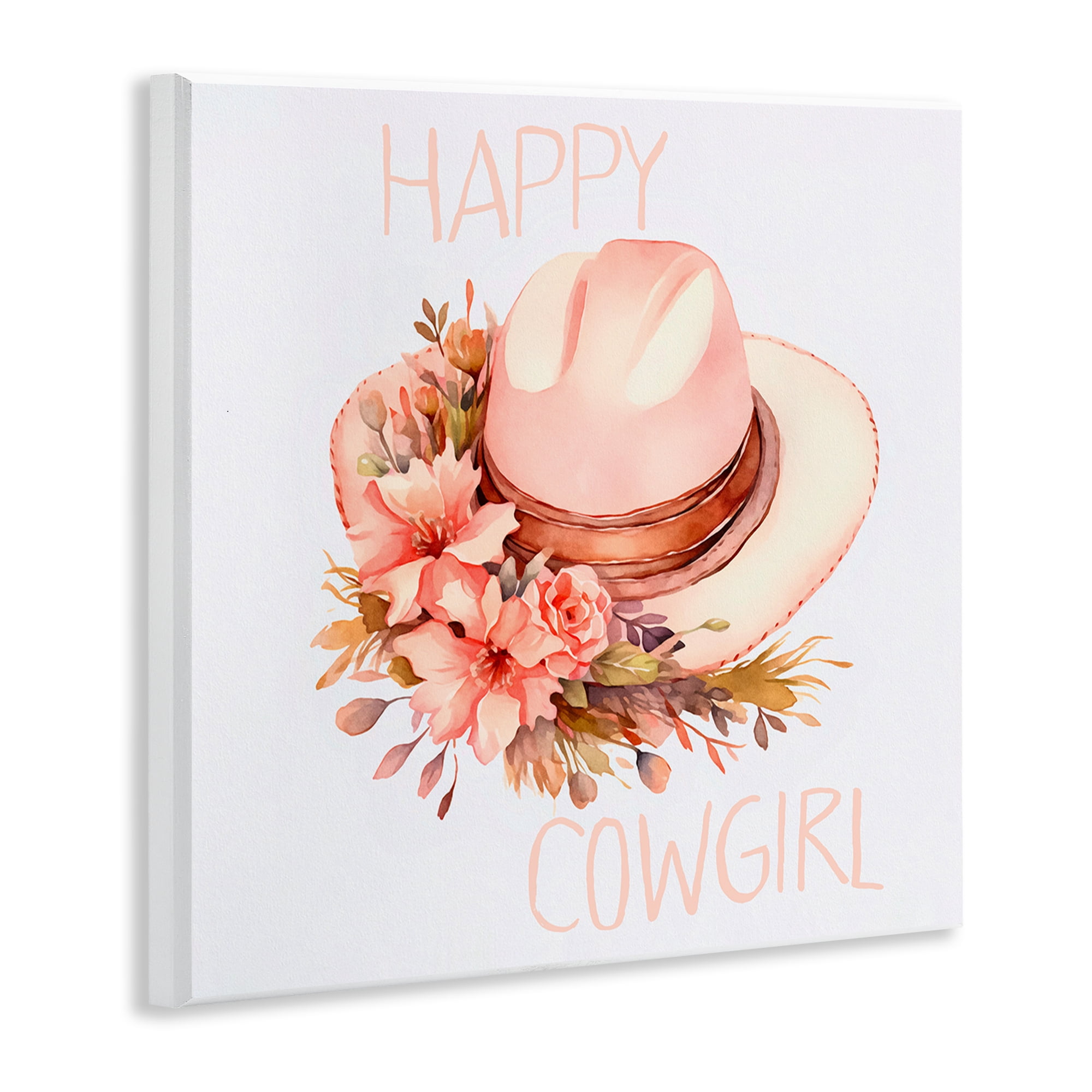 Stupell Industries Happy Cowgirl Floral Hat Plants & Flowers Painting Unframed Art Print Wall Art, 12 x 12