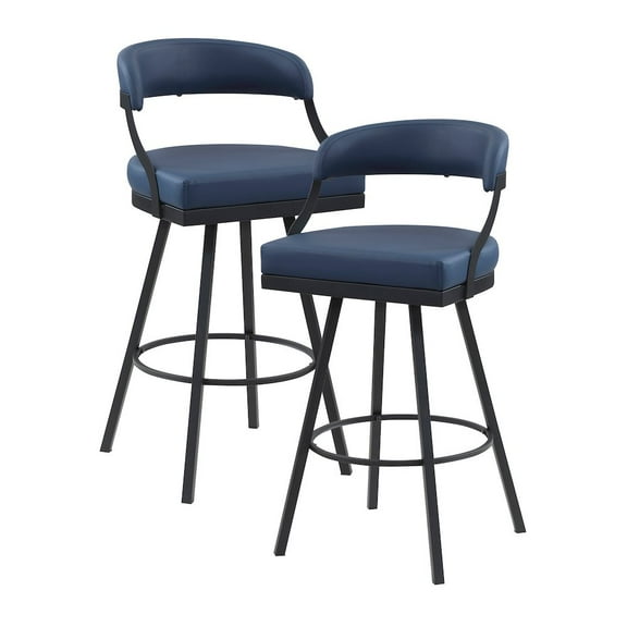 Lexicon Oxton Metal & Faux leather set of 2 Swivel Pub Height Chair in Blue